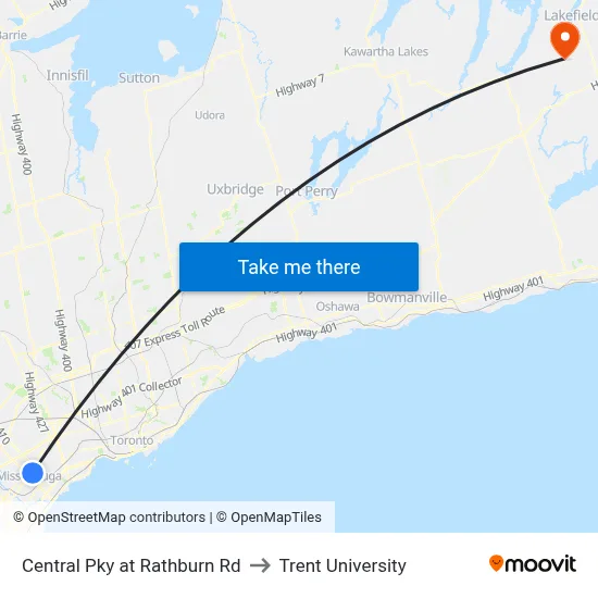 Central Pky at Rathburn Rd to Trent University map