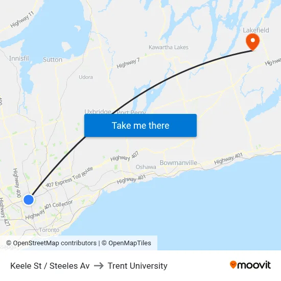 Keele St / Steeles Av to Trent University map
