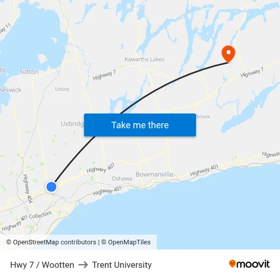 Hwy 7 / Wootten to Trent University map