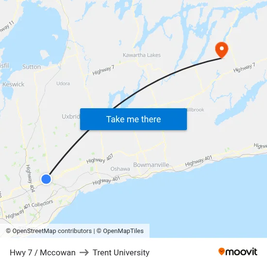 Hwy 7 / Mccowan to Trent University map