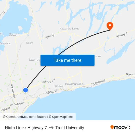 Ninth Line / Highway 7 to Trent University map