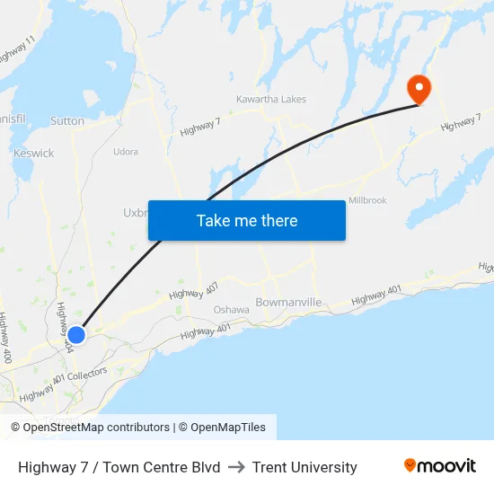 Highway 7 / Town Centre Blvd to Trent University map