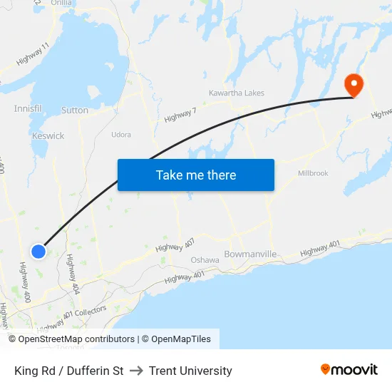 King Rd / Dufferin St to Trent University map