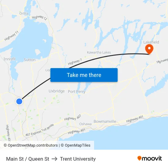 Main St / Queen St to Trent University map