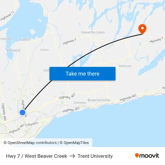 Hwy 7 / West Beaver Creek to Trent University map