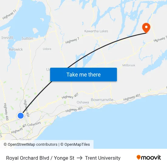 Royal Orchard Blvd / Yonge St to Trent University map