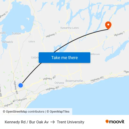 Kennedy Rd / Bur Oak Av to Trent University map