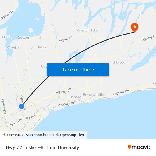 Hwy 7 / Leslie to Trent University map