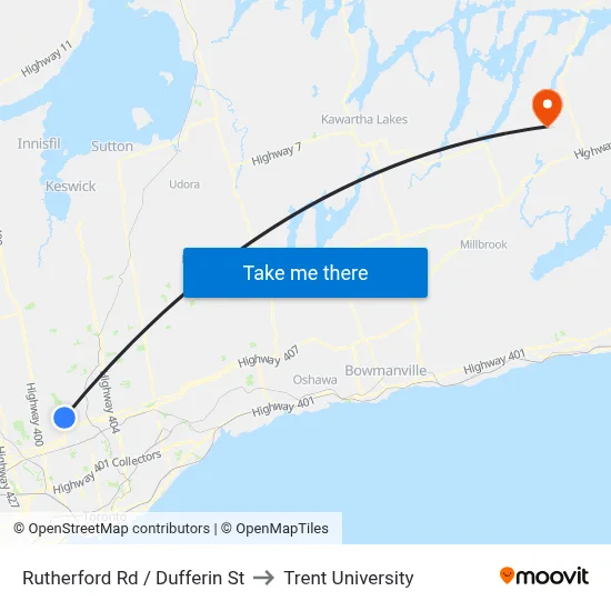 Rutherford Rd / Dufferin St to Trent University map