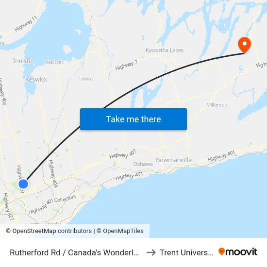 Rutherford Rd / Canada's Wonderland to Trent University map