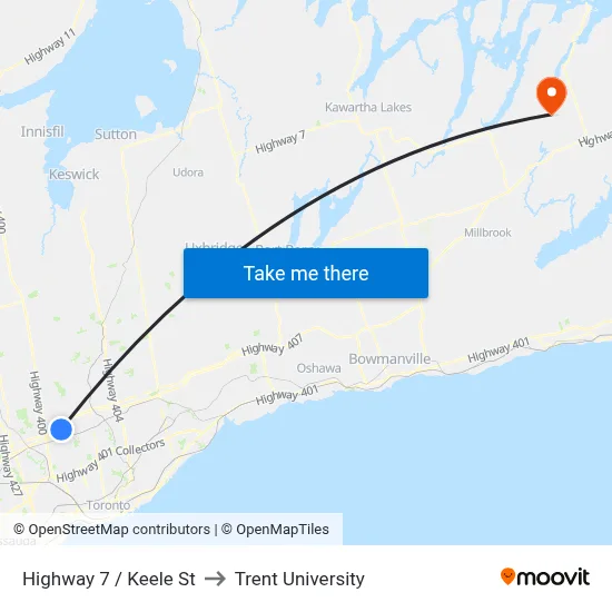 Highway 7 / Keele St to Trent University map