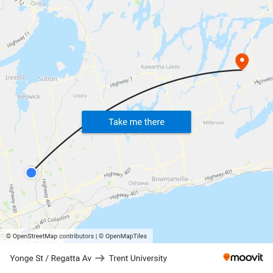 Yonge St / Regatta Av to Trent University map