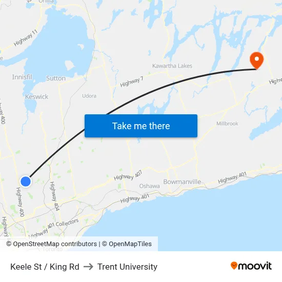 Keele St / King Rd to Trent University map