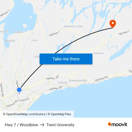 Hwy 7 / Woodbine to Trent University map