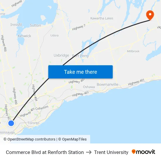 Commerce Blvd at Renforth Station to Trent University map