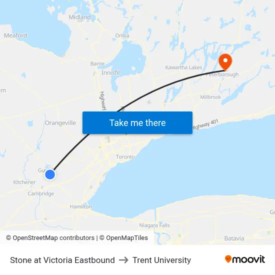 Stone at Victoria Eastbound to Trent University map