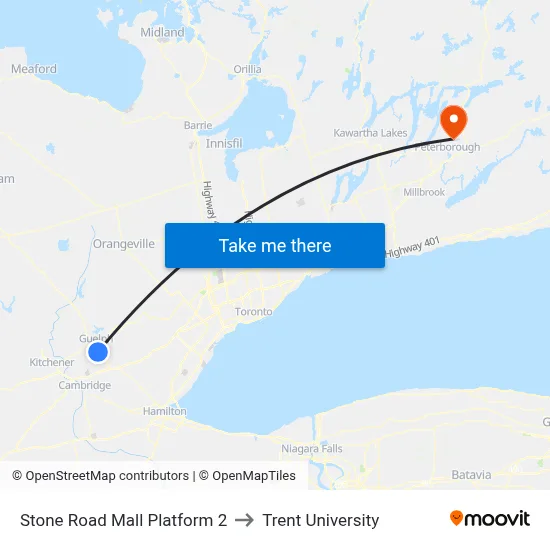 Stone Road Mall Platform 2 to Trent University map