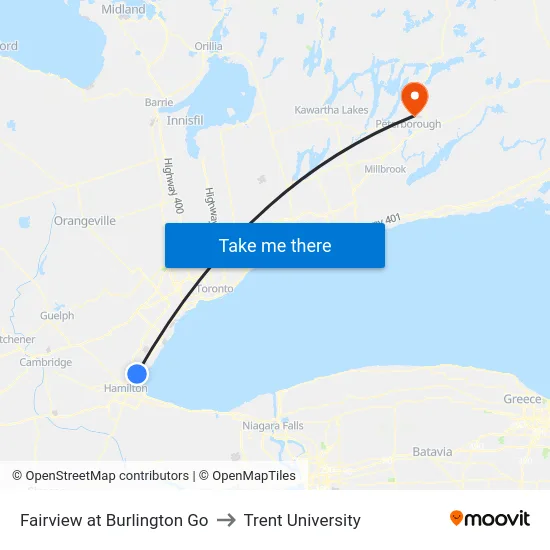 Fairview at Burlington Go to Trent University map