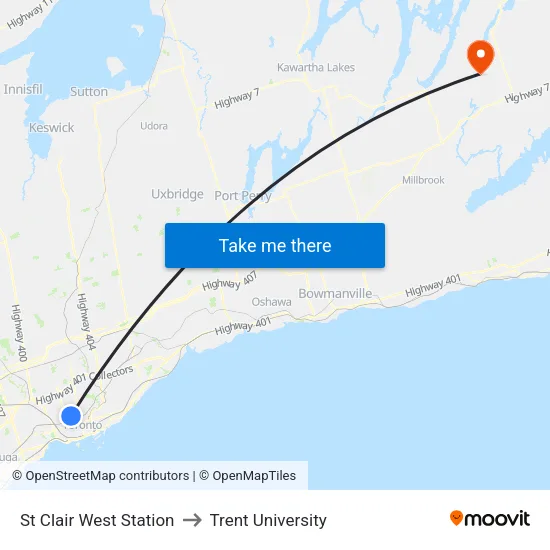 St Clair West Station to Trent University map