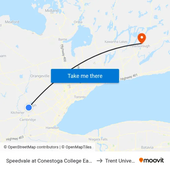 Speedvale at Conestoga College Eastbound to Trent University map