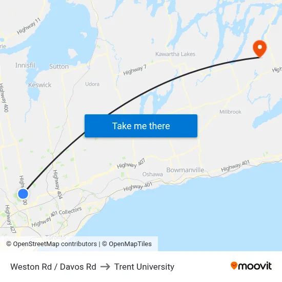 Weston Rd / Davos Rd to Trent University map
