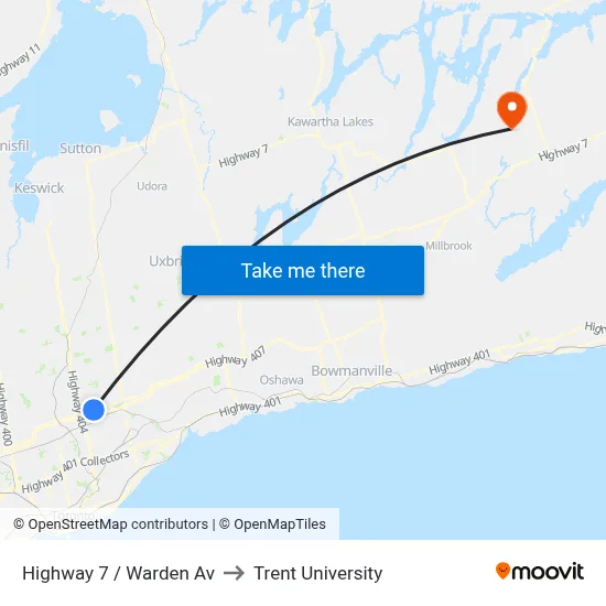 Highway 7 / Warden Av to Trent University map