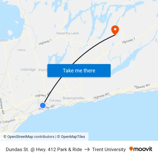 Dundas St. @ Hwy. 412 Park & Ride to Trent University map