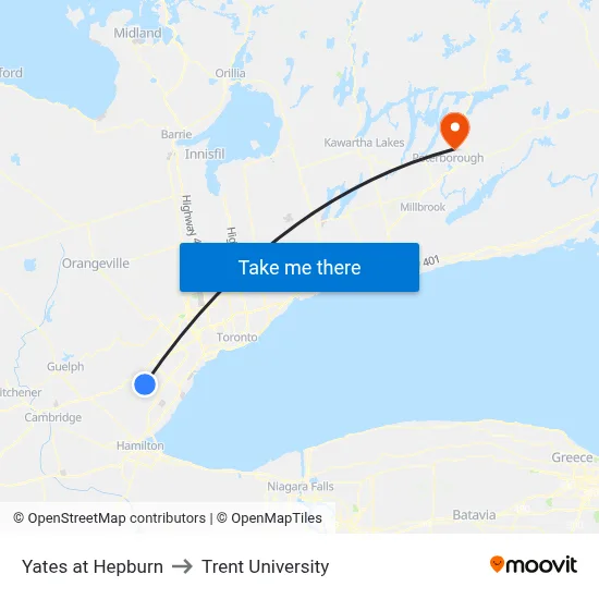 Yates at Hepburn to Trent University map