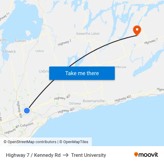 Highway 7 / Kennedy Rd to Trent University map