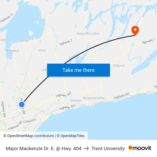 Major Mackenzie Dr. E. @ Hwy. 404 to Trent University map