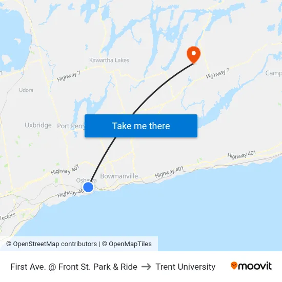 First Ave. @ Front St. Park & Ride to Trent University map
