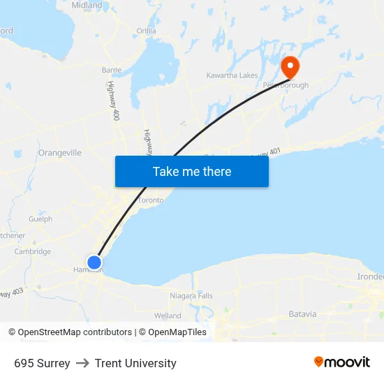 695 Surrey to Trent University map
