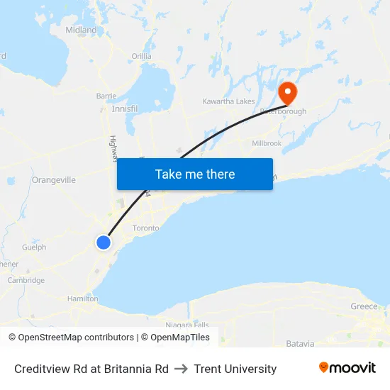 Creditview Rd at Britannia Rd to Trent University map