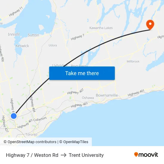 Highway 7 / Weston Rd to Trent University map