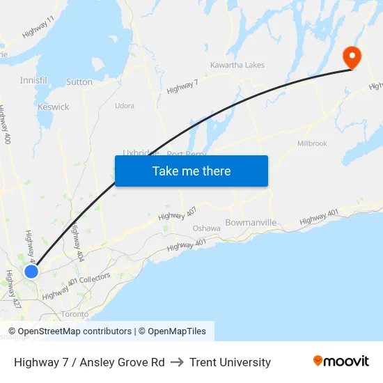 Highway 7 / Ansley Grove Rd to Trent University map