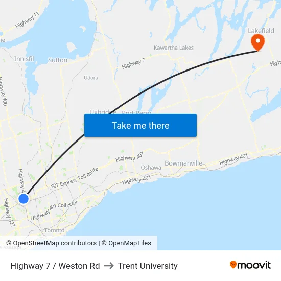 Highway 7 / Weston Rd to Trent University map