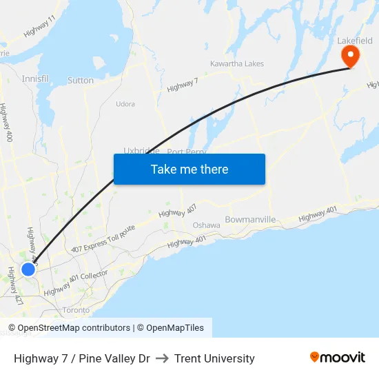 Highway 7 / Pine Valley Dr to Trent University map