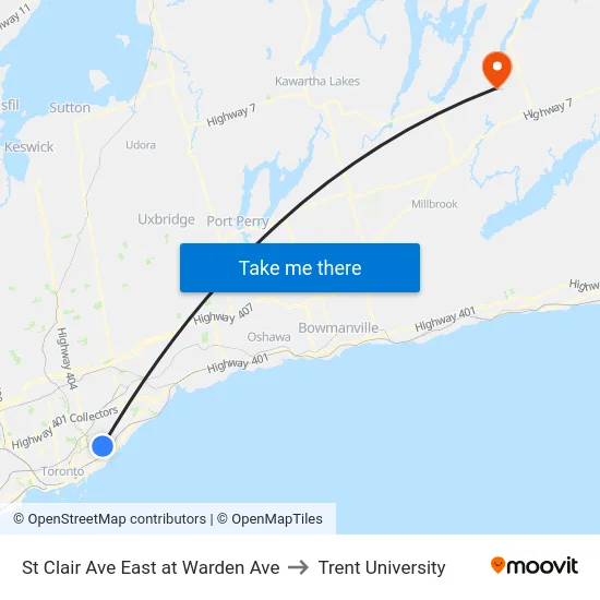 St Clair Ave East at Warden Ave to Trent University map