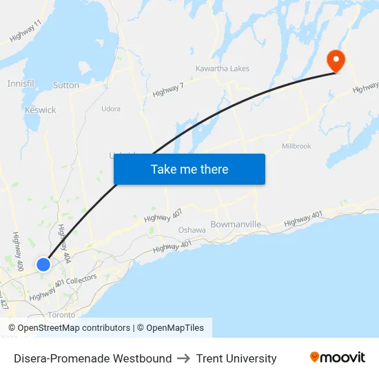 Disera-Promenade Westbound to Trent University map