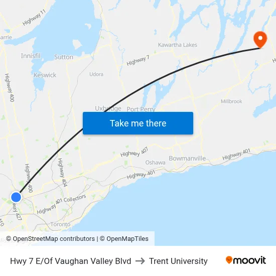 Hwy 7 E/Of Vaughan Valley Blvd to Trent University map