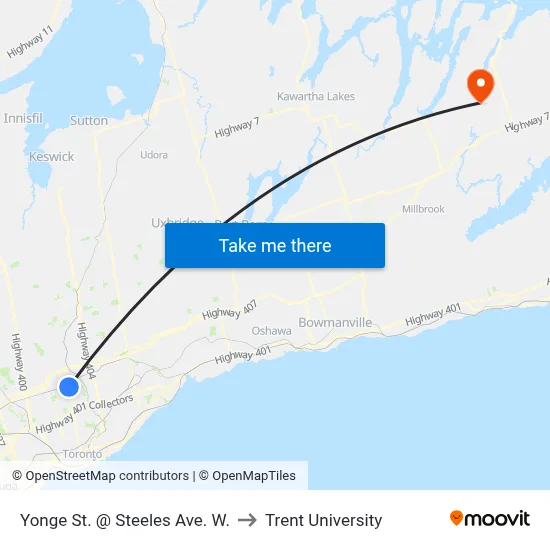 Yonge St. @ Steeles Ave. W. to Trent University map