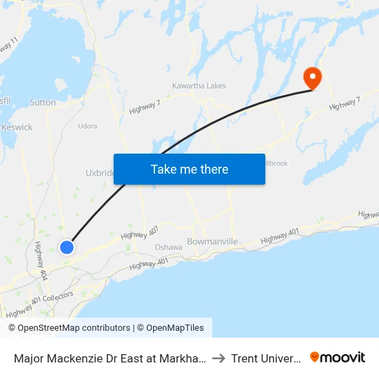 Major Mackenzie Dr East at Markham Rd to Trent University map