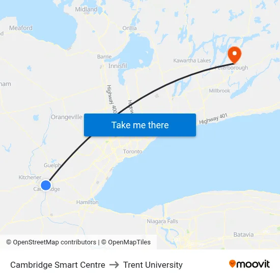 Cambridge Smart Centre to Trent University map