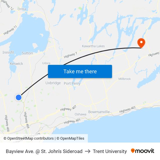 Bayview Ave. @ St. John's Sideroad to Trent University map