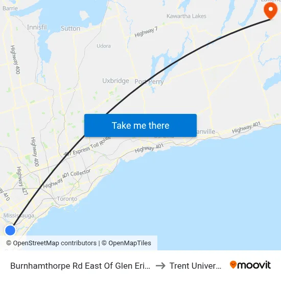 Burnhamthorpe Rd East Of Glen Erin Dr to Trent University map