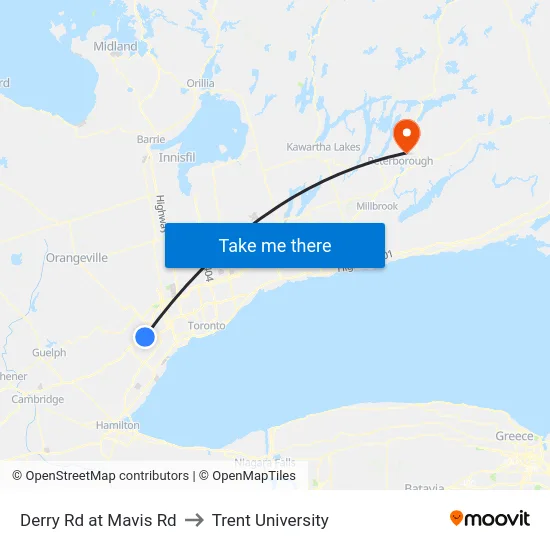 Derry Rd at Mavis Rd to Trent University map