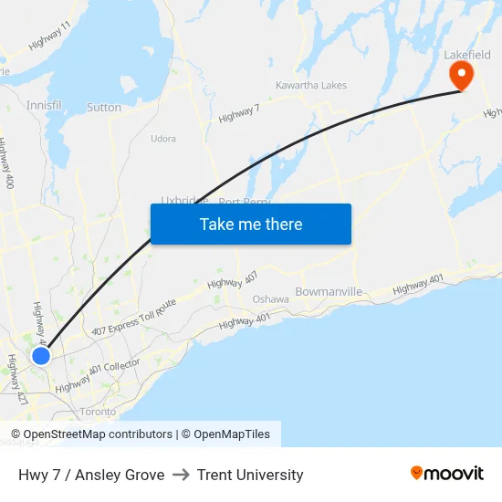 Hwy 7 / Ansley Grove to Trent University map