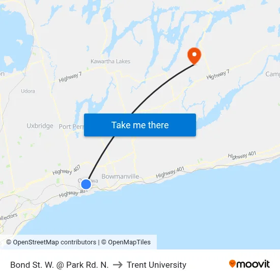 Bond St. W. @ Park Rd. N. to Trent University map