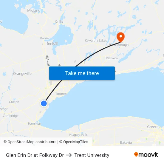 Glen Erin Dr at Folkway Dr to Trent University map
