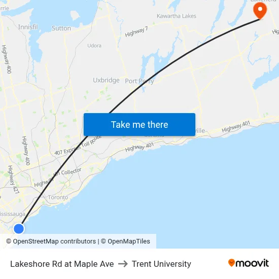 Lakeshore Rd at Maple Ave to Trent University map